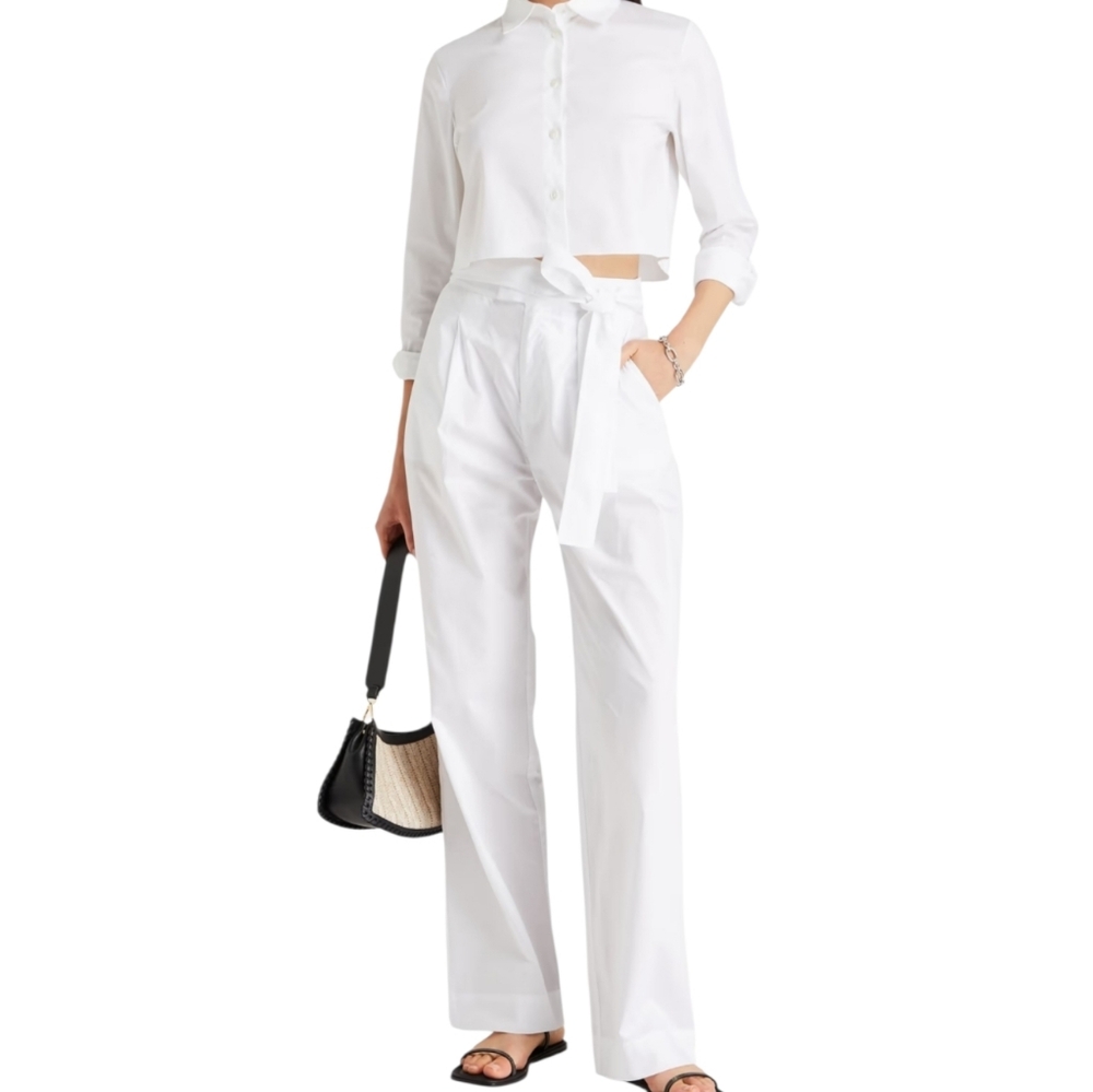 Naadam NWT White Pleated Cotton Poplin Wide Leg Pants M